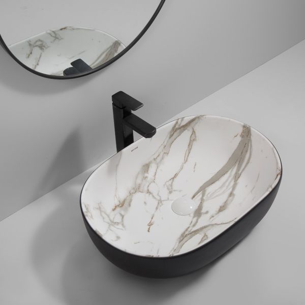 Раковина накладна MIXXUS PREMIUM ELLIPSE-0105 MARBLE-BLACK 600х400х150mm (MP6565) MP6565 фото