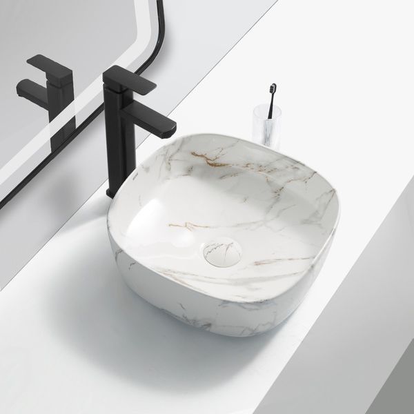 Раковина накладна Mixxus Premium DIVERSE-0104 MARBLE 370х370х135mm (MP6537) MP6537 фото