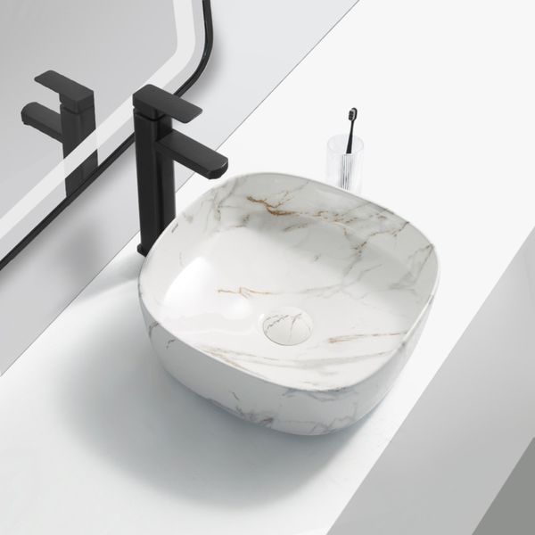 Раковина накладна Mixxus Premium DIVERSE-0104 MARBLE 370х370х135mm (MP6537) MP6537 фото