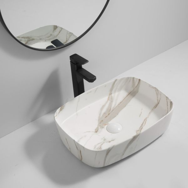 Раковина накладна Mixxus Premium BEVEL-0102 MARBLE 495х370х135mm (MP6519) MP6519 фото