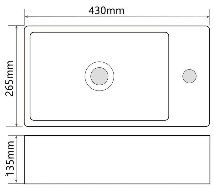 Раковина підвісна Mixxus Premium QUADRO-1201-L 430х265х135mm з отвором під змішувач та переливом (MP6505) MP6505 фото