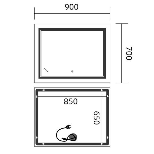 Дзеркало Mixxus Premium QUADRO MR20-90x70-Reverse з Led Touch, Anti-fog, димером, регулятором яскравості (MP6621) MP6621 фото