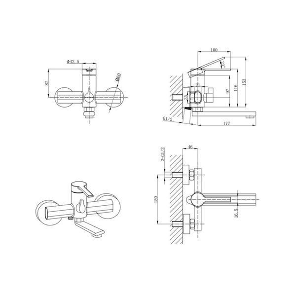 Змішувач для ванни Mixxus Lord 009 Euro Graphite (Колір графіт) (MI7140) MI7140 фото