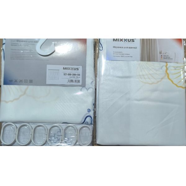 Шторка для ванної Mixxus SCT-008-200x180 з поліестеру (Візерунок "Морський" біло-сірий) (AC3578) AC3578 фото